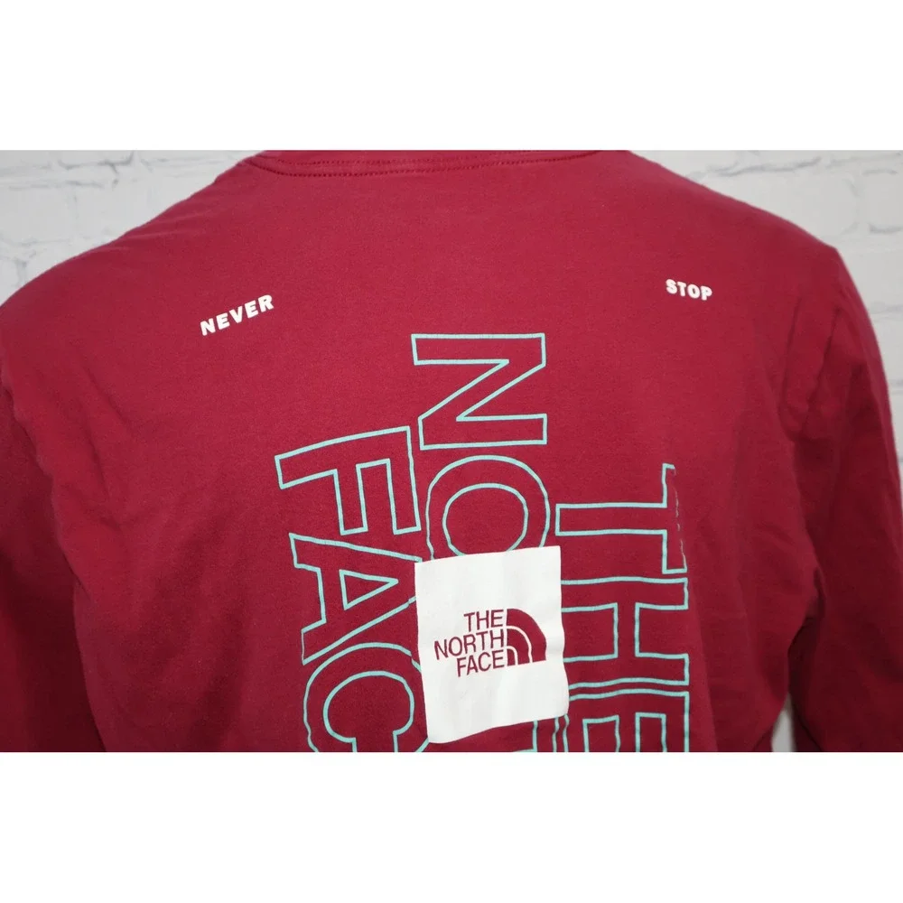 The North Face Long Sleeve T-Shirt Mens XL Maroon Graphic Logo Circular Design